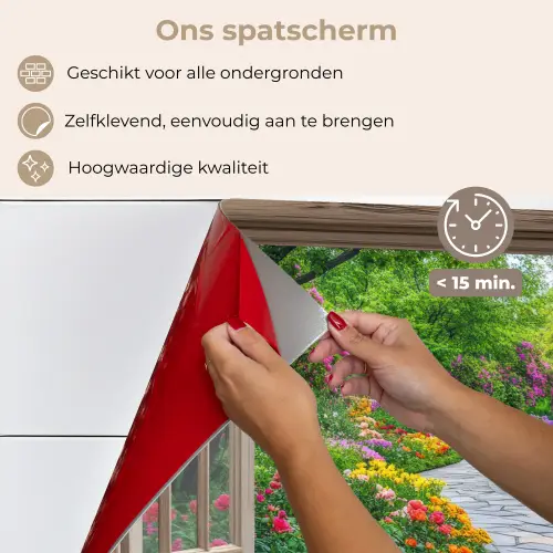 Doorkijk - Bloemen - Tuinpad - Natuur - Raam keuken achterwand spatscherm klein -spatscherm_NL