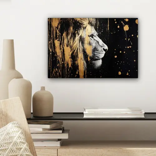 Portret - Leeuw - Abstract - Goud canvas 2cm klein -sfeer6