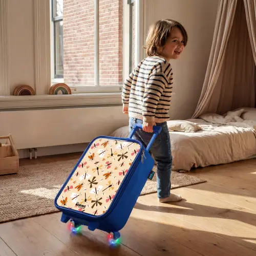 Insectenpatroon in bruin, roze en oranje op beige achtergrond Kinderkoffer - Blauw klein -sfeer1
