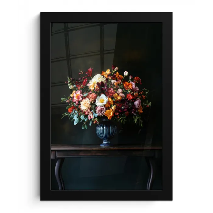 Groot - Bloemen - Vaas - Boeket fotolijst zwart zonder passe partout klein -3d