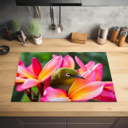 Tropische vogel tussen roze bloem Inductie beschermer vinyl 3mm klein -sfeer5