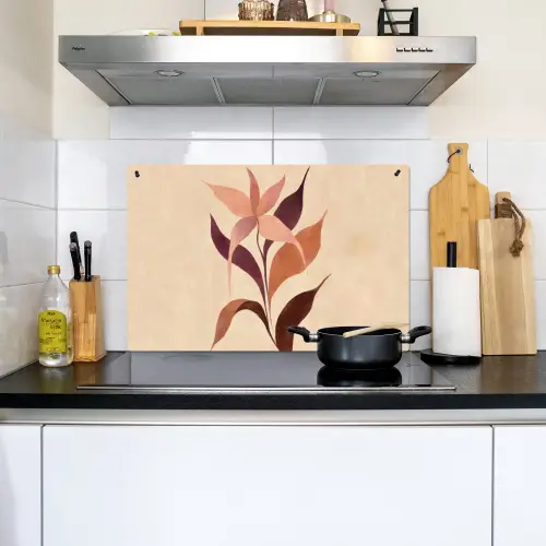 Minimalistisch - Bloem - Bladeren - Beige Inductie beschemer met haakjes klein -sfeer2