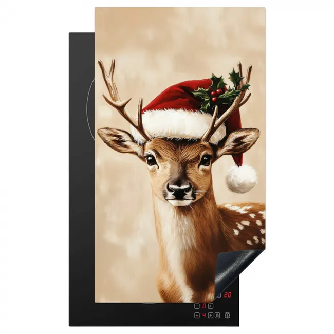 Kerst - Hert - Gewei - Rood Inductie beschermer vinyl 3mm middel -3d