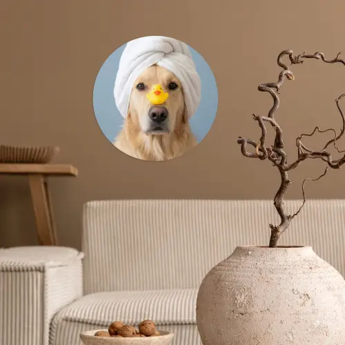 Hond - Badeend - Geel Wandcirkel behangsticker klein -sfeer1
