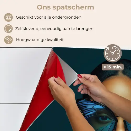Vrouw - Vlinder - Bril - Blauw - Modern - Portret keuken achterwand spatscherm klein -spatscherm_NL