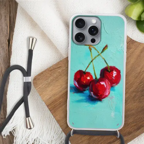 Kersen - Rood - Drie - Geverfd Hoesje iPhone 16 Pro Max met koord klein -sfeer4