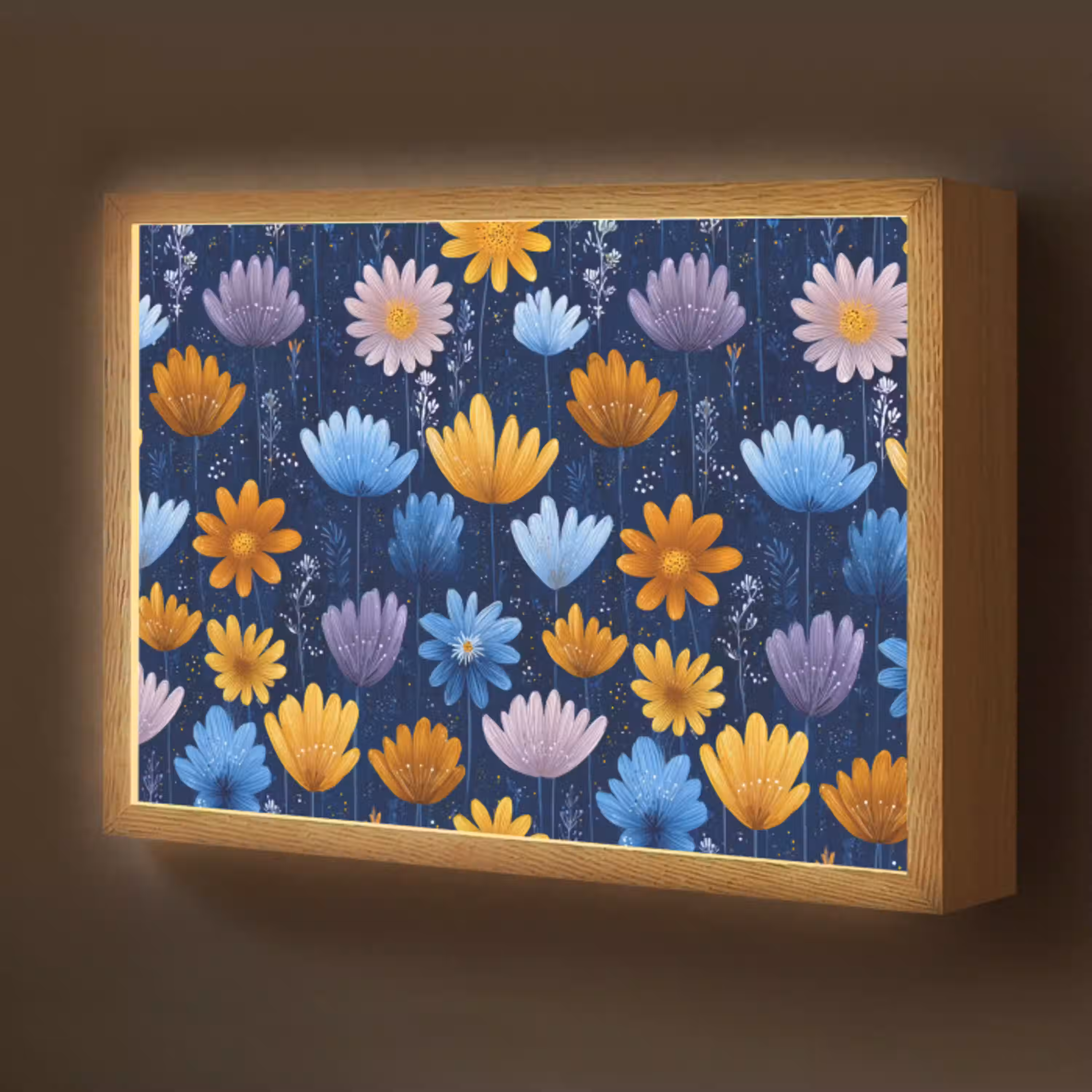 Bloemen - Patroon - Blauw - Contrast Light Box met batterij (Wandlamp kind) middel -z3d_website