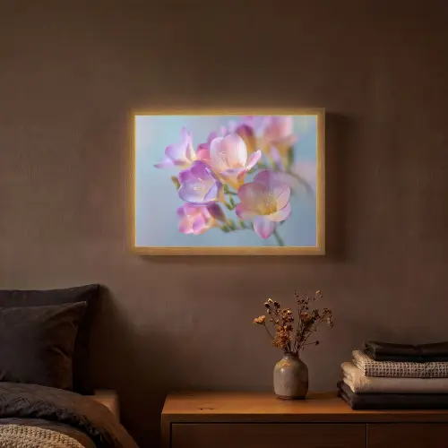 Bloemen - Paars - Overloop - Meeldraden Light Box met batterij (Wandlamp) middel -sfeer4