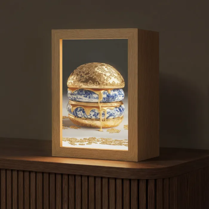 Delftsblauw - Goud - Burger Light Box met kabel (Tafellamp) klein -z3d_website