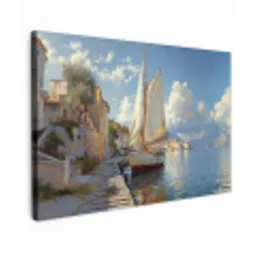 Zeilschip - Huizen - Kade - Zee Tuinposter op houten frame 2 cm dik klein -3d