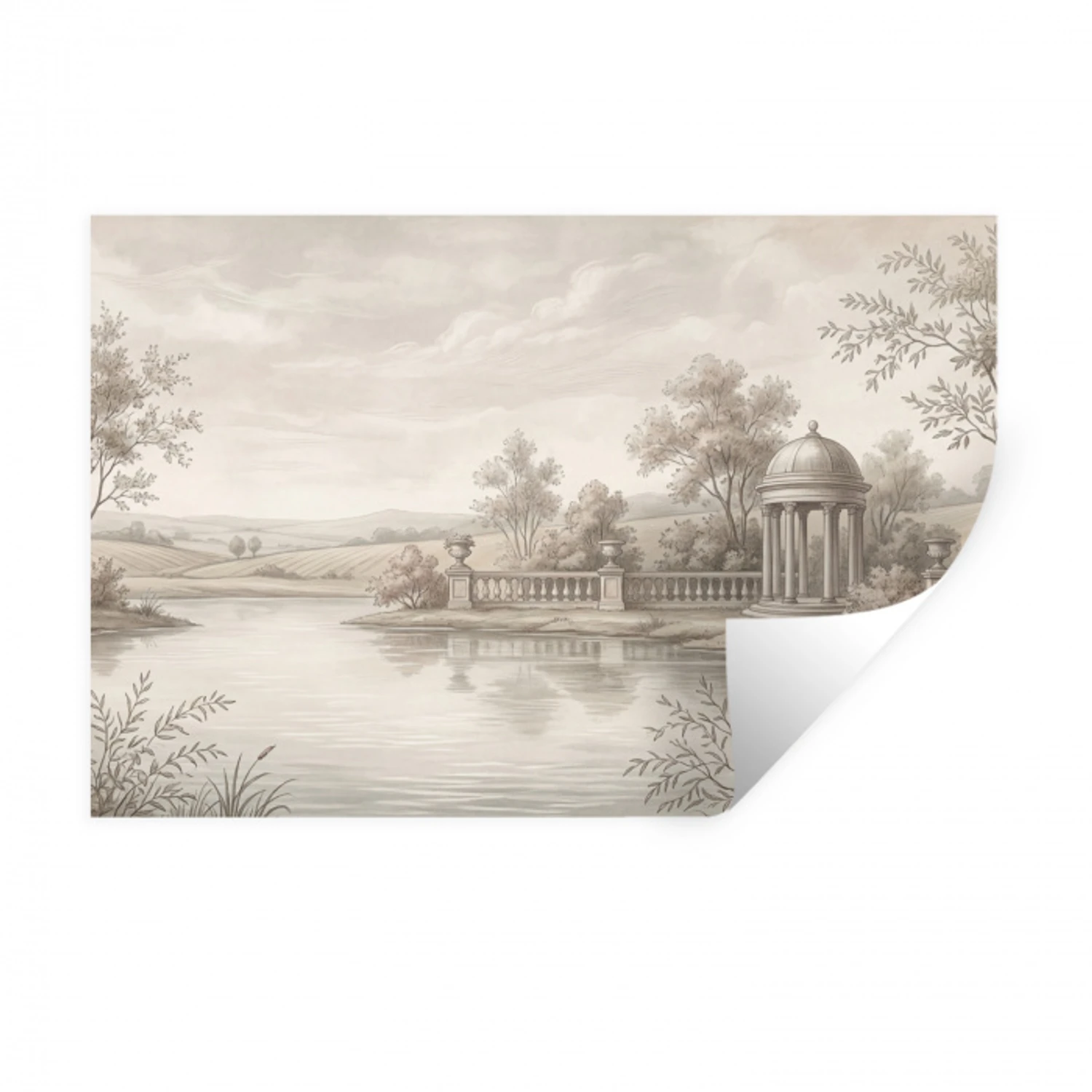 Terras - Water - Natuur - Landschap Muursticker klein -3d