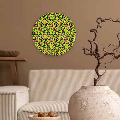 Dieren - Neon - Groen - Panterprint Wandcirkel plexiglas klein 852 -sfeer1