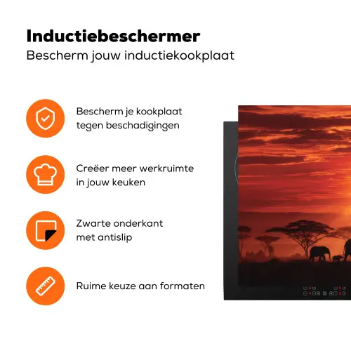 Savanne - Olifanten - Zonsondergang Inductie beschermer vinyl 3mm klein -zzzzzzz-td-ups