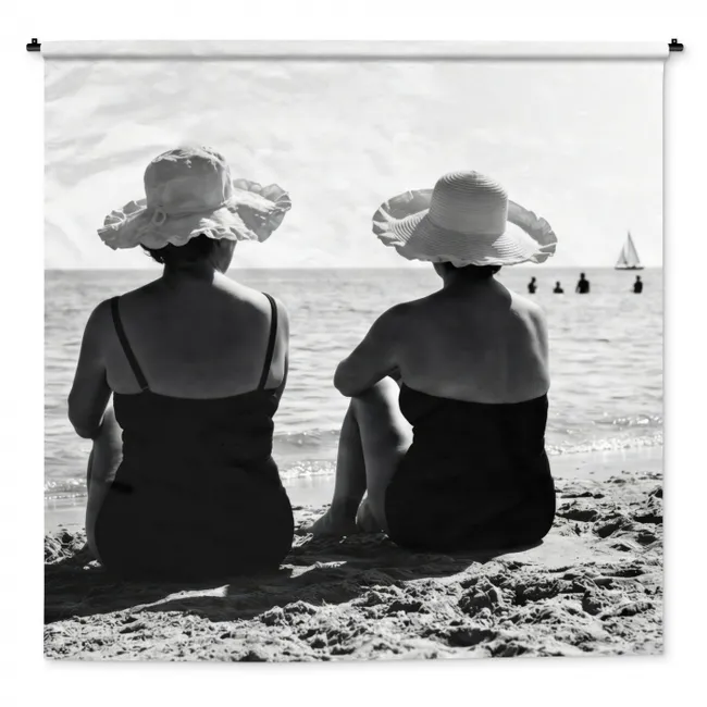 Wandkleed - Vrouwen - Zonnehoed - Strand - Zwart - Wit