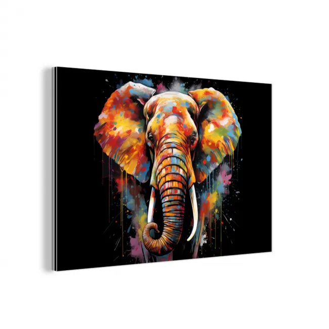 Olifant - Graffiti - Zwart - Dieren - Kleuren aluminium wit klein -3d