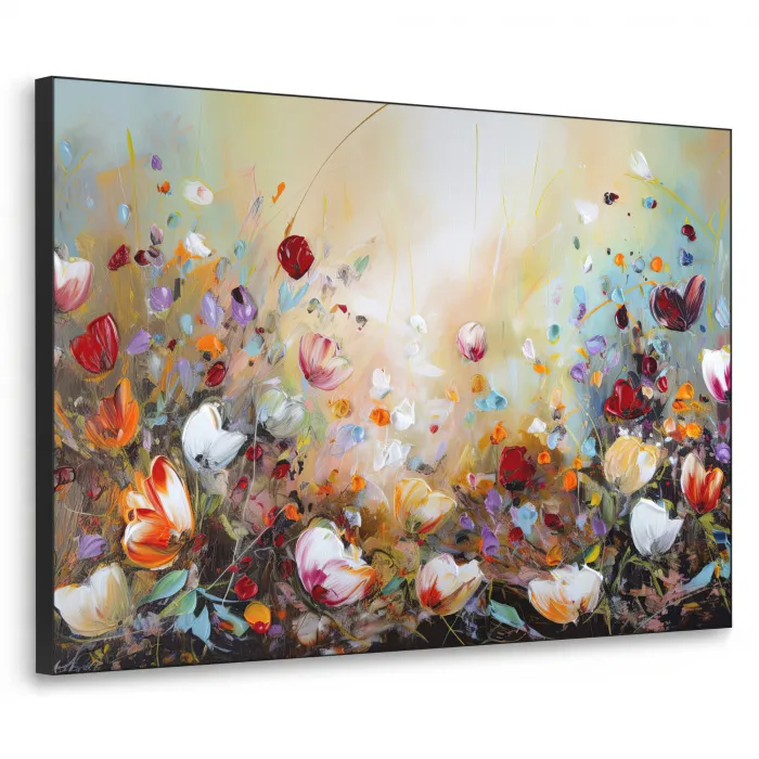 Olieverf - Bloemen - Kleurrijk - Natuur Textielframe zwart klein -3d