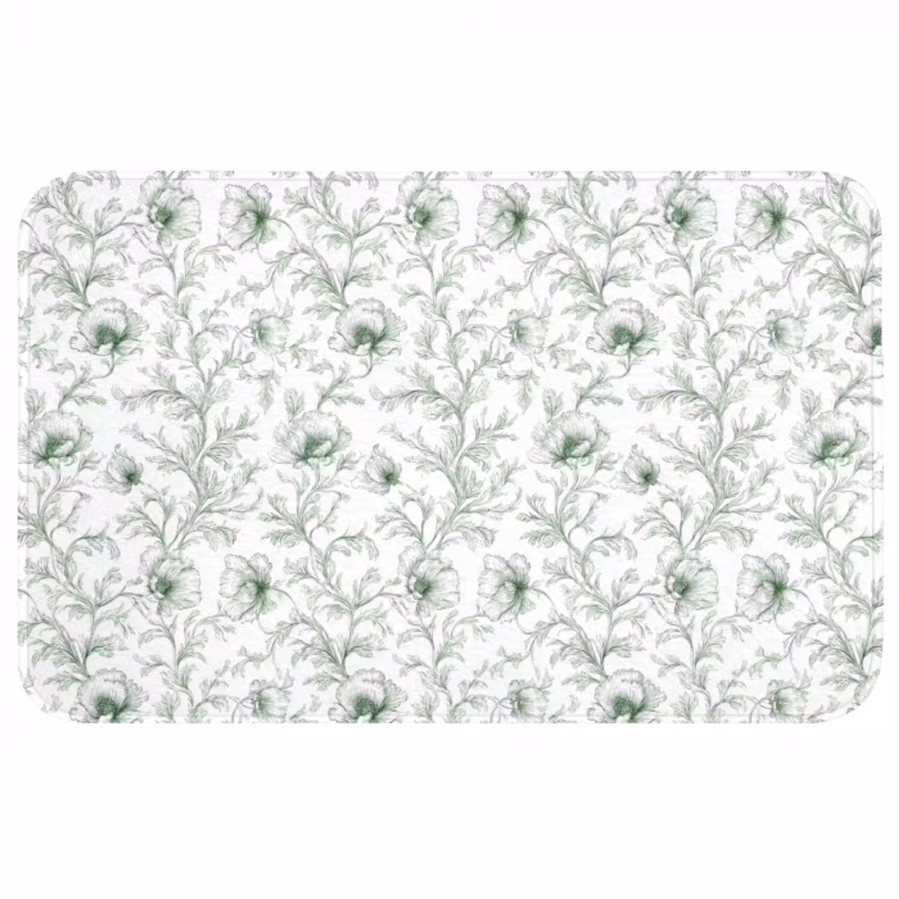 Bloemen - Getekend - Groen Badmat middel 997 -3d