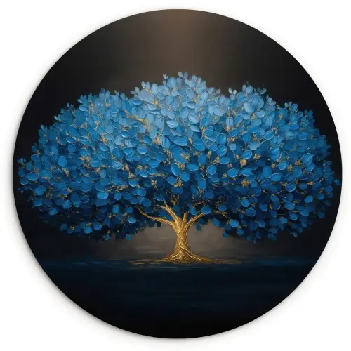 Boom - Blauw - Bladeren - Penseelstreken Wandcirkel kunststof plaat 5mm dik klein -3d