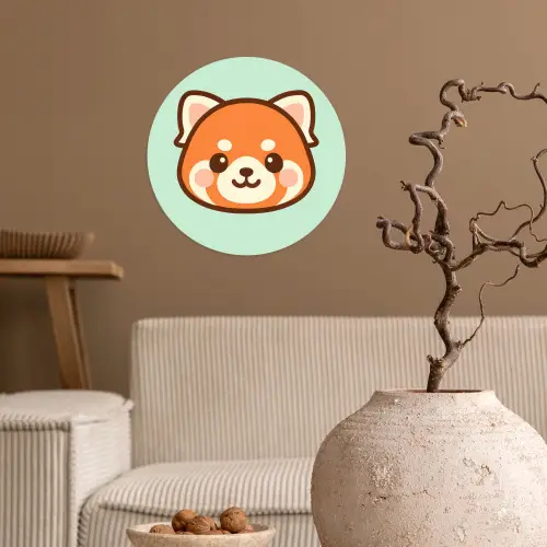Rode panda - Groen - Cartoon Wandcirkel behangsticker klein -sfeer1