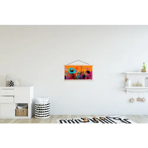 Zonnebloemen - Abstract - Oranje textielposter latten blank klein -kinderkamer