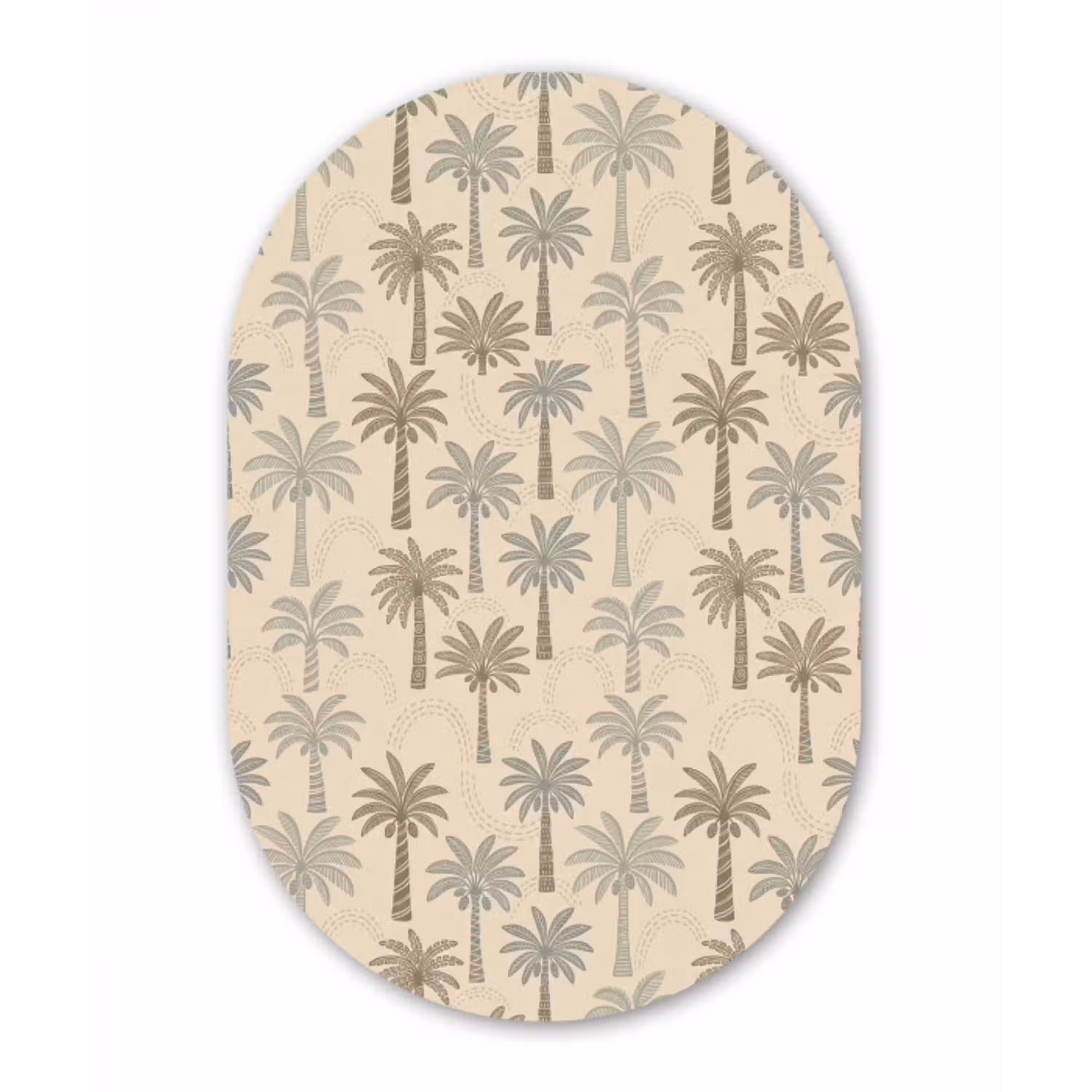 Palmbomen - Patroon - Tropisch - Beige Wandcirkel Ovaal Aluminium middel -3d