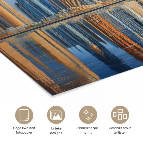 Skyline - Wolkenkrabbers - Water - Blauw poster papier klein -closeup_NL