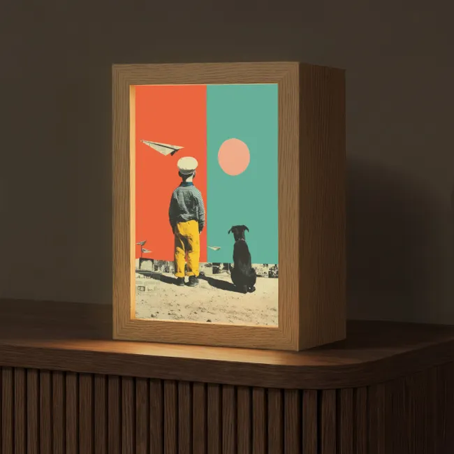 Table Lamp - Retro - Boy - Dog - Red - Green