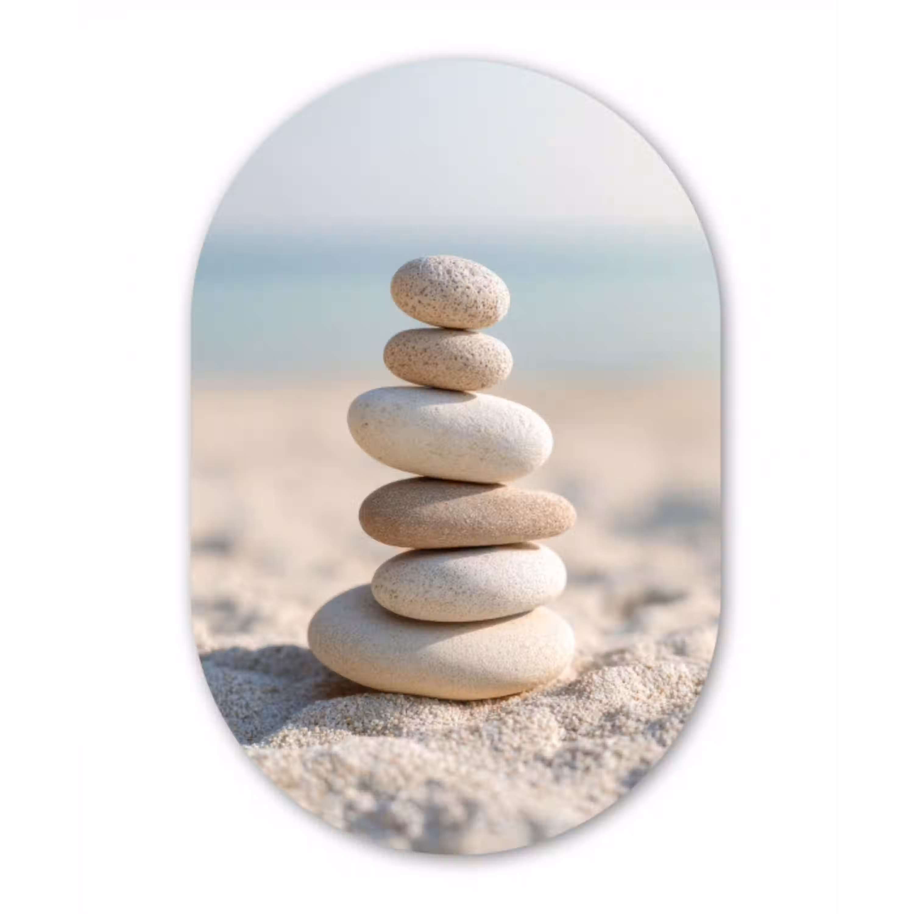 Stenen - Stapel - Zand - Zee Wandcirkel Ovaal Aluminium middel -3d