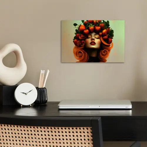 Vrouw - Aardbeien - Kroon poster papier klein -sfeer1