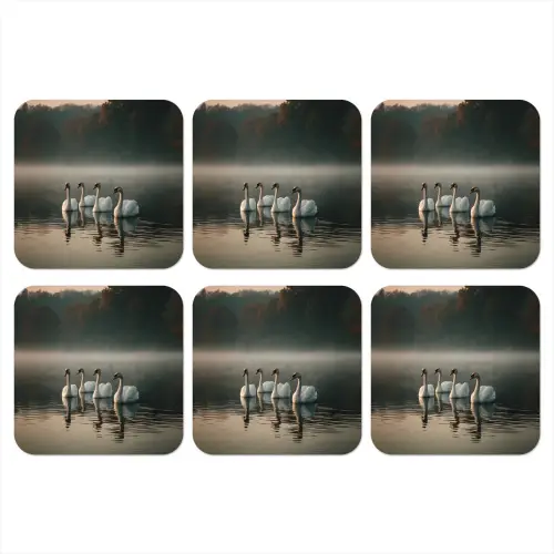 Zwanen - Wit - Water - Mist onderzetter kurk middel -3d