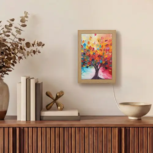 Boom - Levensboom - Kleurrijk - Abstract Light Box met kabel (Tafellamp) klein -sfeer2