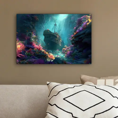Schip - Hout - Koraalriffen - Zonlicht canvas 2cm klein -sfeer3