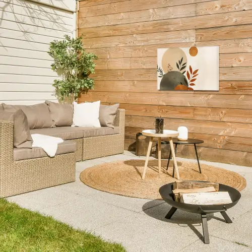 Vormen - Rond - Bladeren - Beige Tuinposter op houten frame 2 cm dik klein -sfeer2