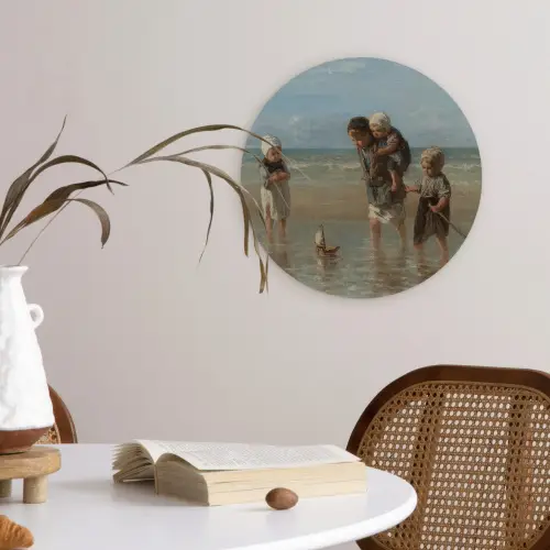 Kinderen der zee - Schilderij van Jozef Israëls Wandcirkel kunststof plaat 5mm dik klein -sfeer4