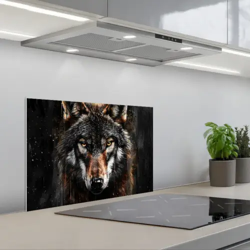 Dieren - Wolf - Portret - Zwart - Bruin keuken achterwand spatscherm klein -3d_schuin