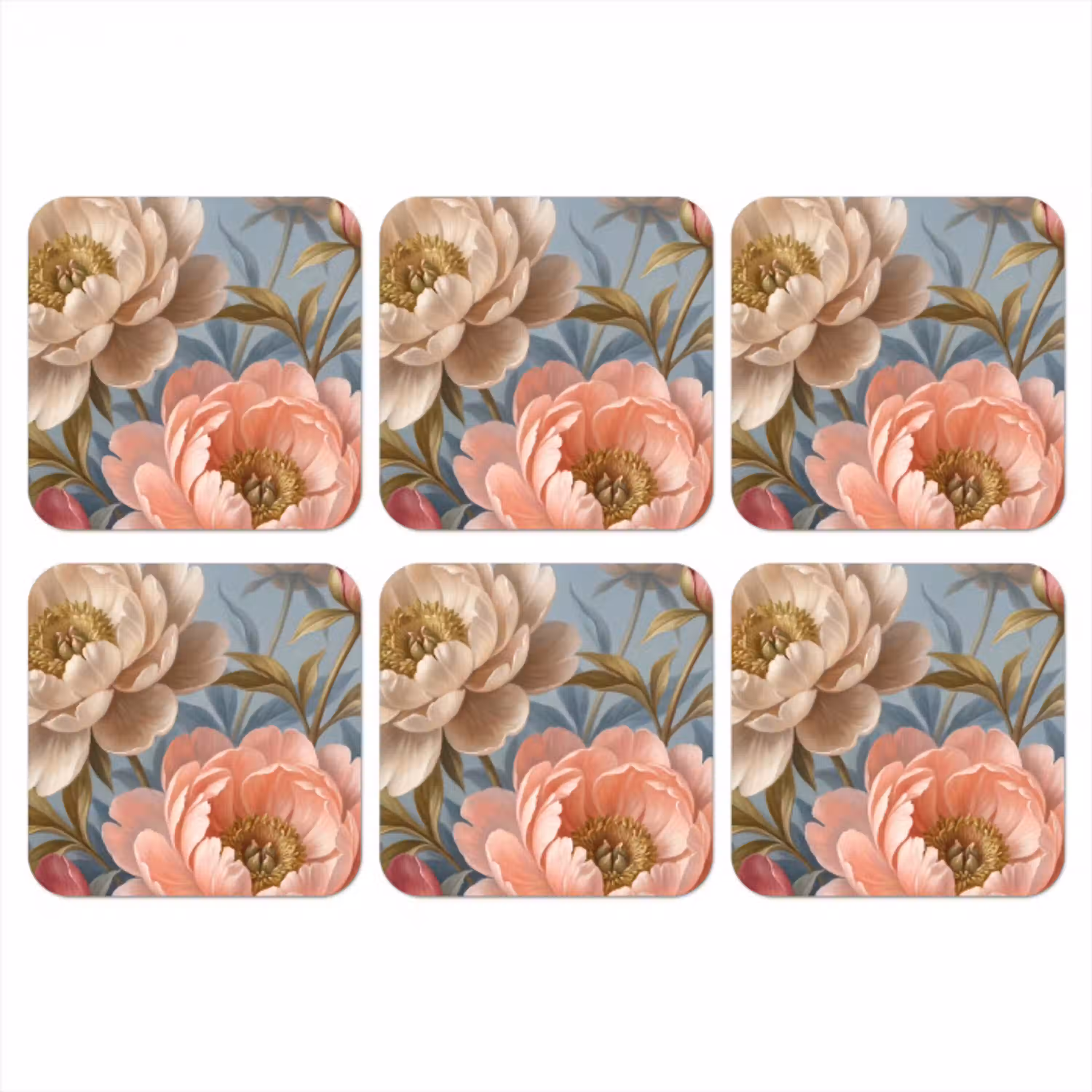 Bloemen - Roze - Beige - Modern - Natuur onderzetter kurk middel -3d