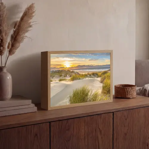 Zonsondergang - Duinen - Strand - Landschap Light Box met batterij (Wandlamp) middel -sfeer2