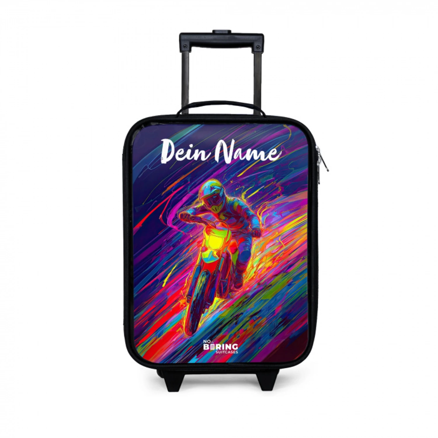 Crossmotor - Neonkleuren - Lijnen - Helm Kinderkoffer - Zwart klein -3d