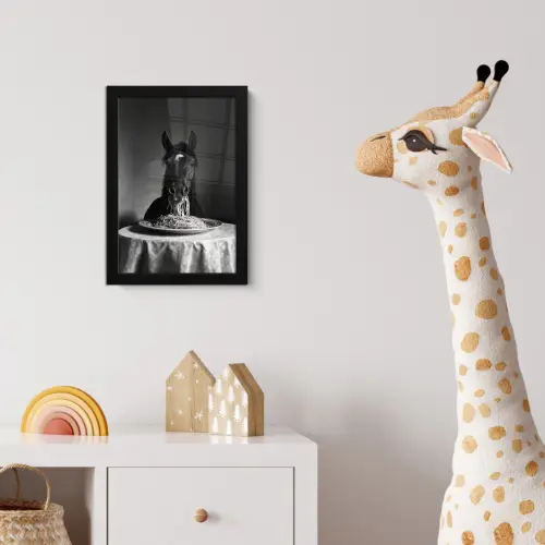 Paard - Bord - Pasta - Tafelkleed - Zwart Wit - Dieren fotolijst zwart zonder passe partout klein -usfeer4_kinderkamer