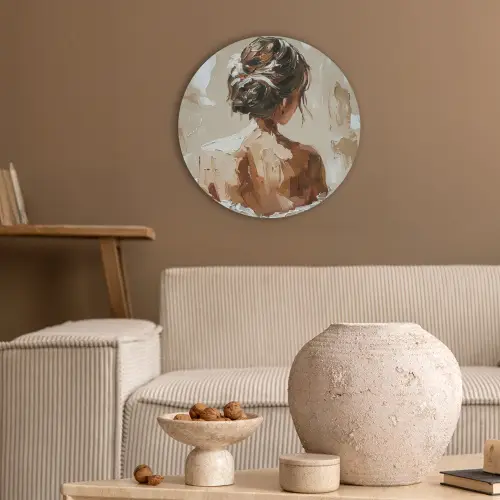 Vrouw - Verf - Abstract - Beige - Modern Akoestische PET Vilt - Rond klein -sfeer1