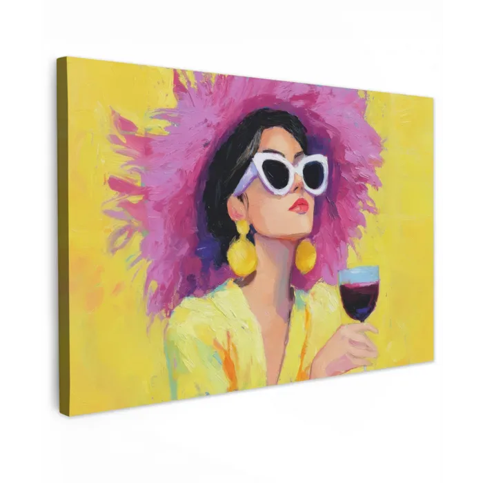 Vrouw - Hoed - Paars - Wijn canvas 2cm klein -z3d