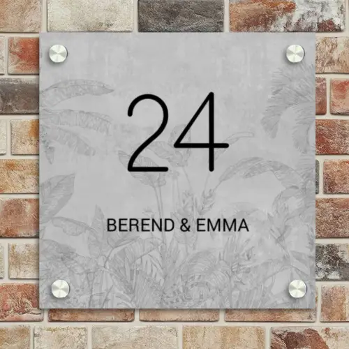 Grijs botanisch patroon - Klassiek Naambord Vierkant klein -sfeer2