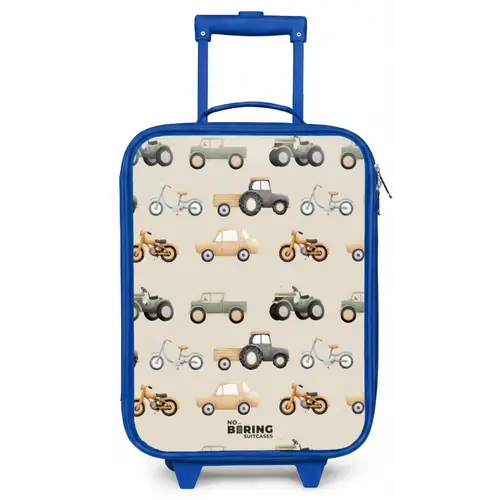 Retro voertuigen patroon Kinderkoffer - Blauw klein -zz3dotto