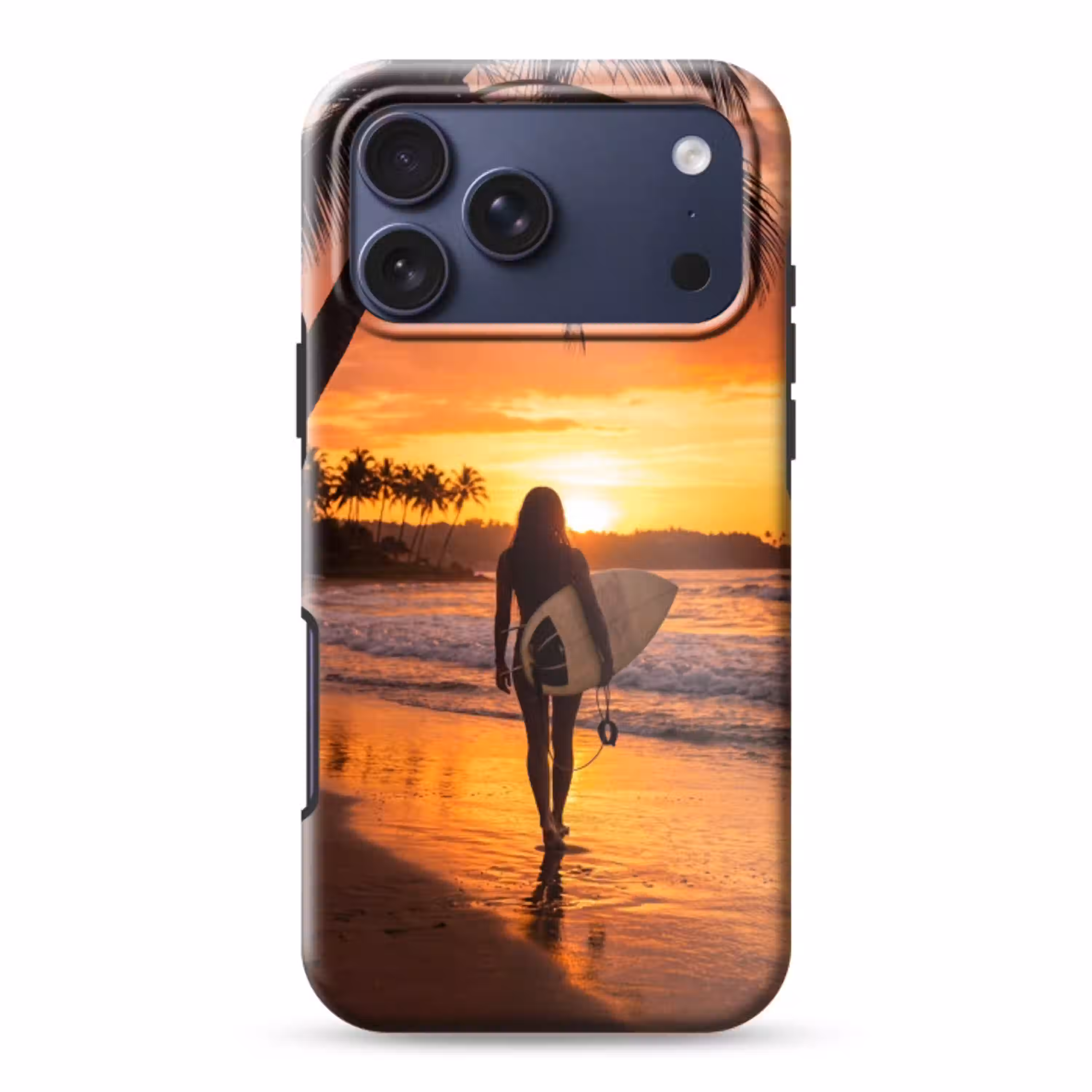 Vrouw - Surfplank - Strand - Zonsondergang - Oranje Toughcase MagSafe Apple iPhone 17 Pro Max klein -3d