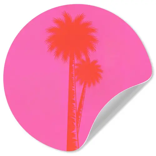 Palmbomen - Modern - Roze Wandcirkel behangsticker klein -3d