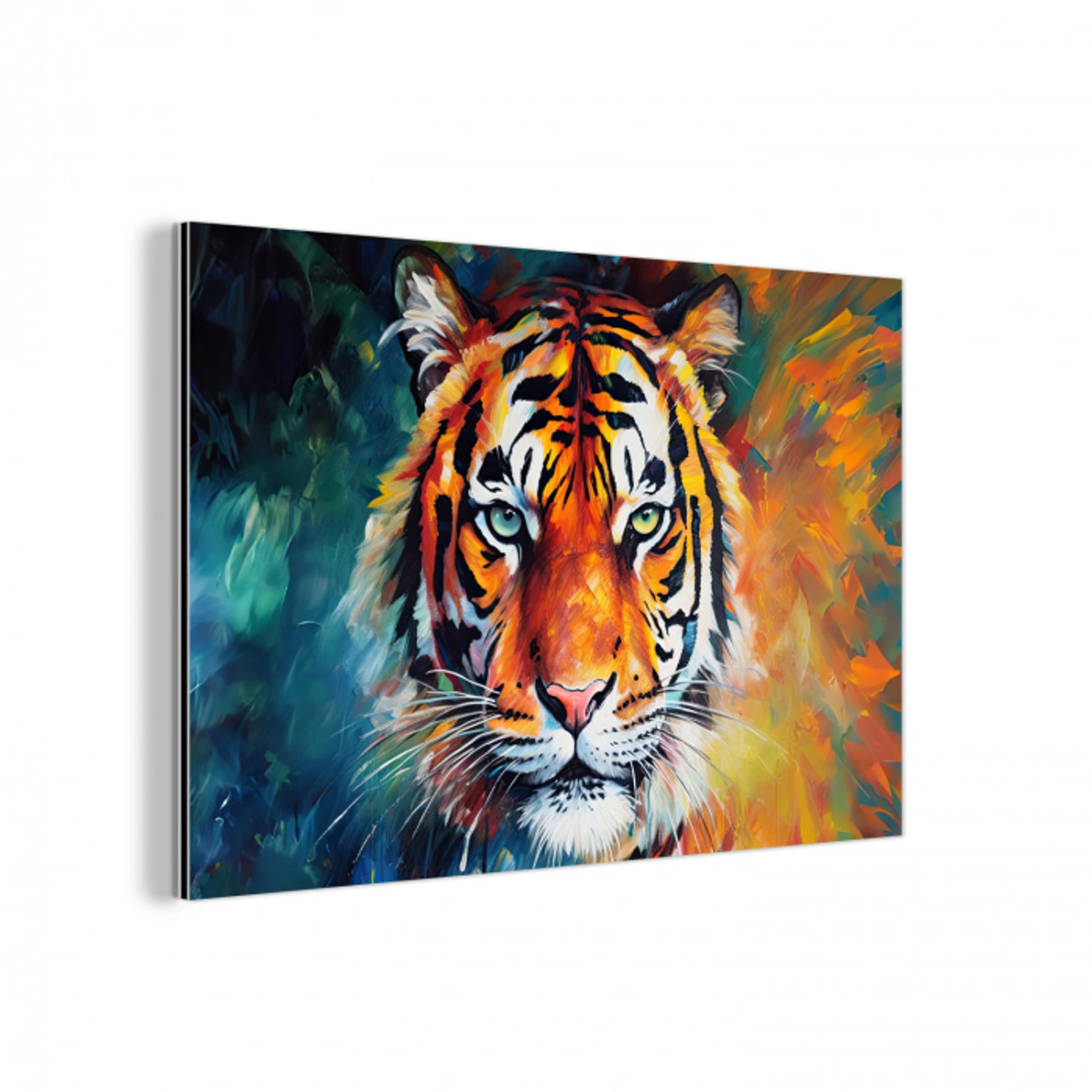 Tijger - Dieren - Olieverf - Kunst aluminium wit klein -3d