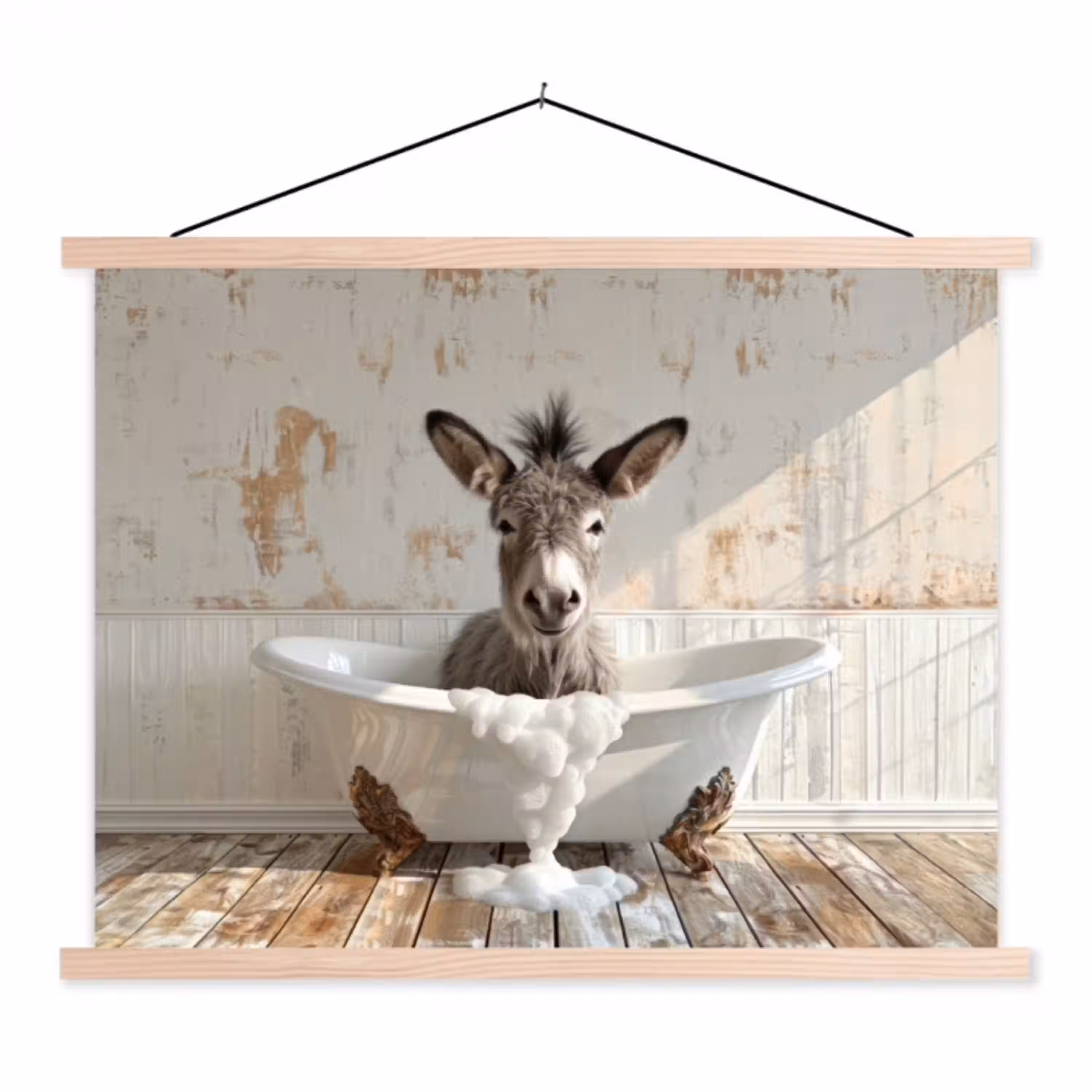 Ezel - Dieren - Badkuip - Schuim textielposter latten blank klein -3d
