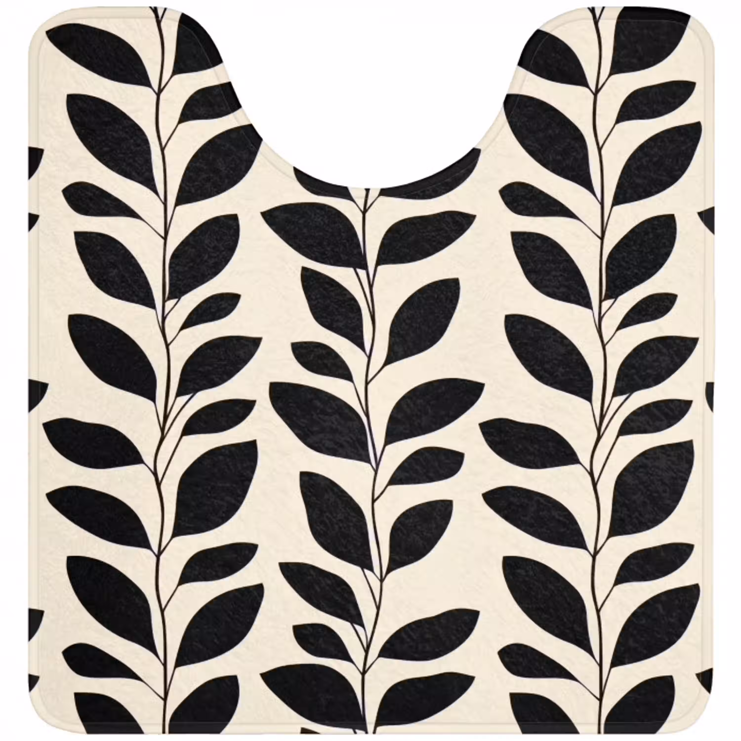 Botanisch - Dessin - Zwart - Beige WCmat U-uitsnede middel 1014 -3d