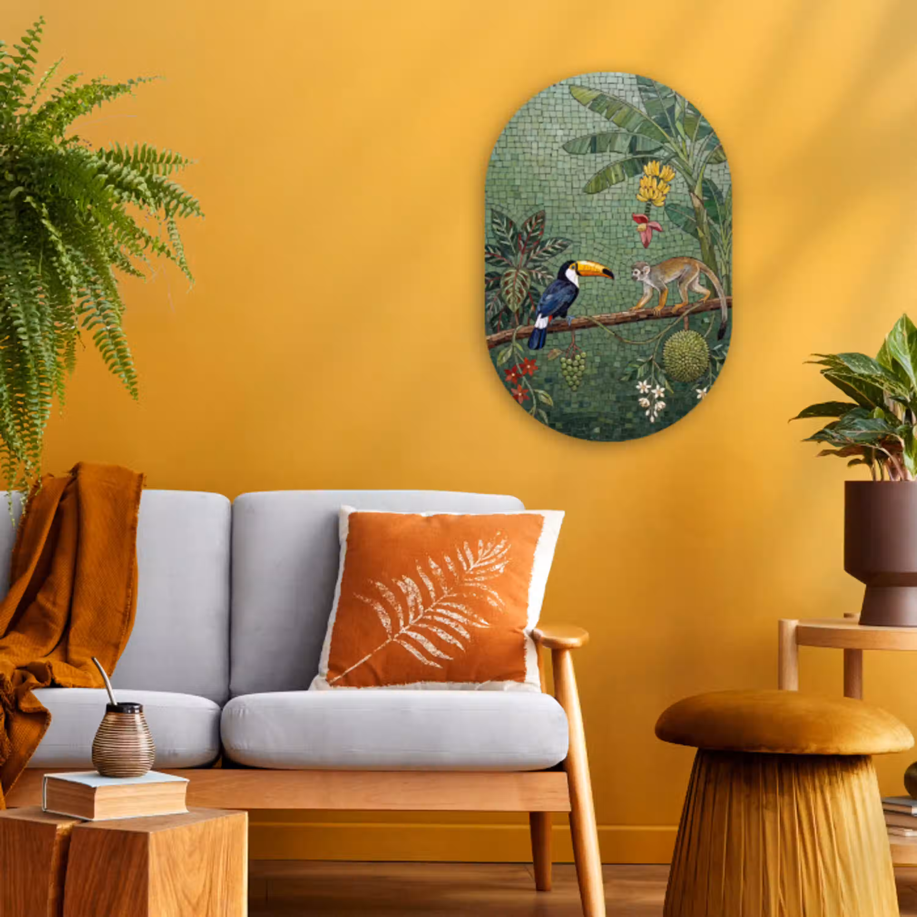 Vogel - Dier - Jungle - Mozaïek - Natuur Wandcirkel Ovaal Forex klein -sfeer4