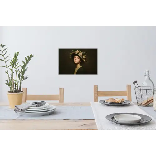 Bloemenhoed - Portret - Vrouw Muursticker klein -eettafel